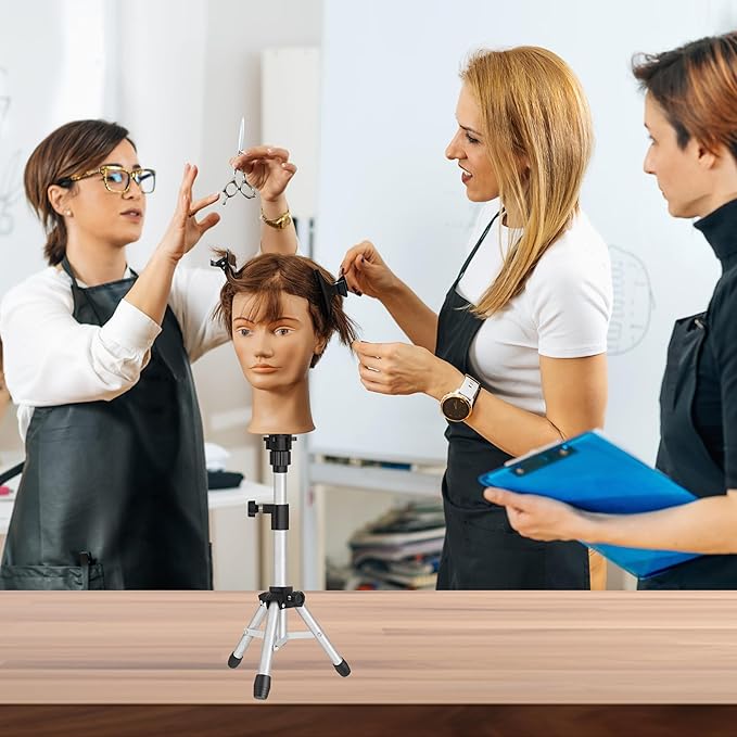 Wig Stand Tripod, 25 Inch Adjustable Mannequin Head Stand, Wig Head Stand for Training Heads And Canvas Block Head (Silvery, Mannequin Head Not Included)