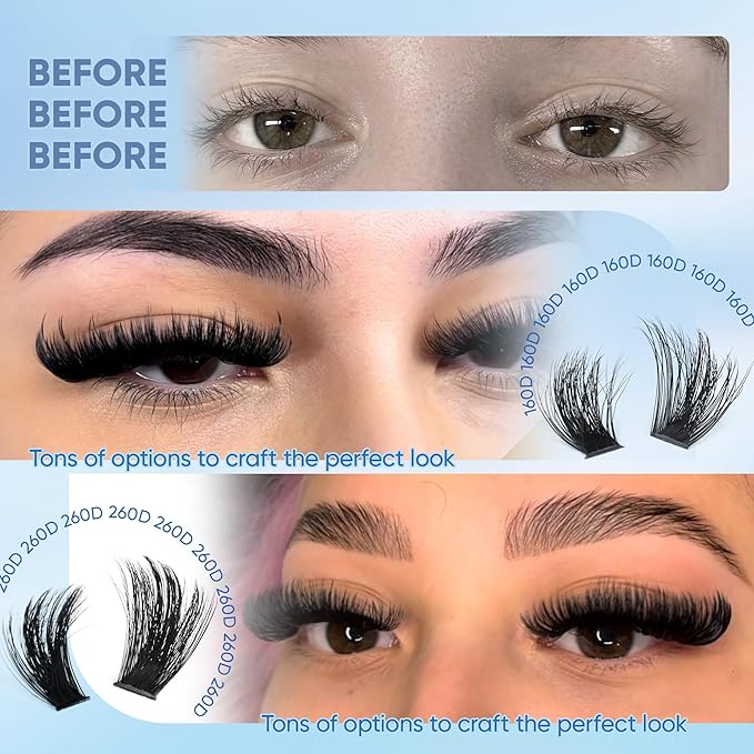 CORUSCATE Lash Clusters 160D+260D Mega Eyelash Clusters 12-20mm Mink Lashes Individual Thick Volume Cluster Eyelash Extensions Dramatic Salon Look Lash Extension DIY Cluster Lashes Travel Pal Pack