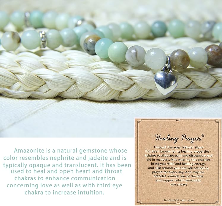 2Pcs Healing Crystal Bracelets for Women Handmade Beaded Bracelet Healing Prayers Crystal 8mm Natural Stone Beads Bracelet Stress Relief Get Well Soon Gifts
