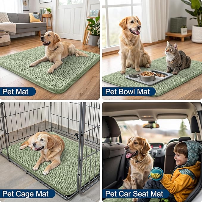 Smiry Dog Door Mat for Muddy Paws 70x24, Absorbs Moisture and Dirt Doormat, Non-Slip Washable Quick Dry Chenille Front Door Mat Indoor Entrance, Entryway Carpet for Inside Floor, Sage Green