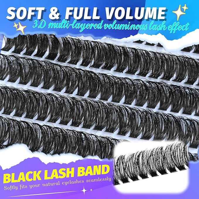 Fluff Lash Clusters Kit 60D Individual Lashes Clusters Wispy 10-18MM Eyelash Clusters Kit Full Volume False Eyelashes 3D Luxury Cluster Eyelash Extension Kit by MAMZY LUXE