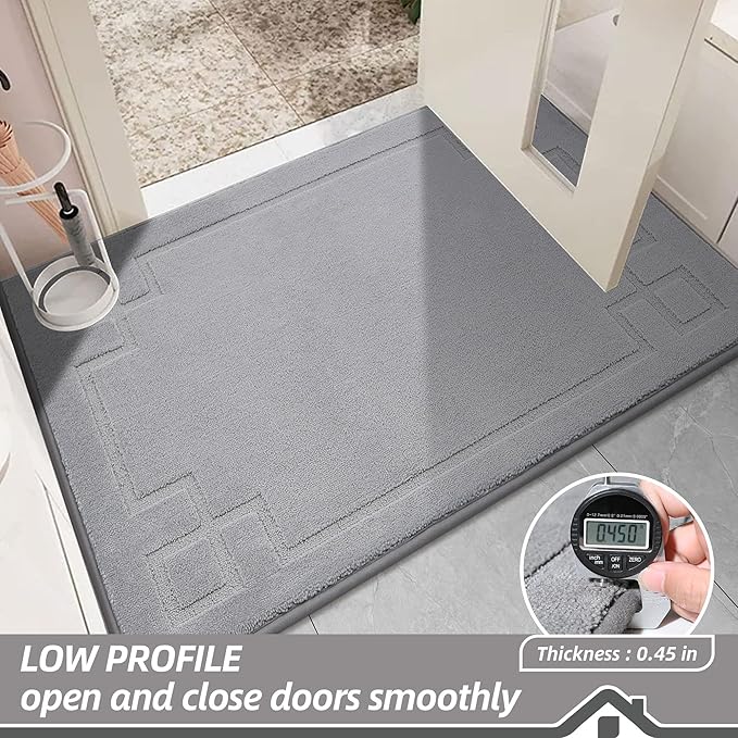 BEQHAUSE Door Mat 32" x 48", Non-Slip Door Mats Indoor Entryway Rugs Washable Low-Profile Absorbent and Stain Resist Floor Mats, Dog Door Mat for Front Back Door, Mud Wet Shoes & Paws, Light Grey