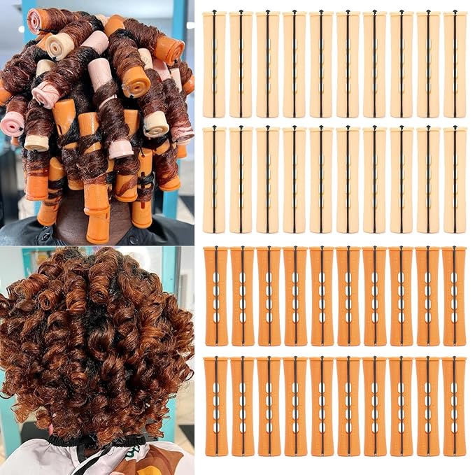 40PCS Perm Rods Set,Orange Perm Rods For Short Hair 2 Sizes Plastic Cold Wave Rods For Hair Styling Hairdressing Tools(40PCS,Orange+Beige)