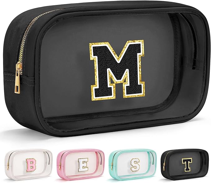 YOOLIFE Valentines Gifts | Initial Birthday Gifts for 3 4 5 6 7 8 9 10 11 12 13 Year Old Girls Clear Makeup Bag Cosmetic Travel Beach Bag Car Organizer Essentials for Women Men | Gifts for Girls M