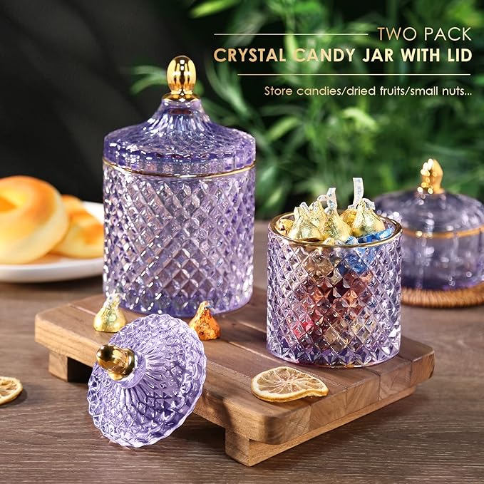 2 Pack Qtip Holder Apothecary Jars with Lids, Purple Bathroom Accessories Aesthetic Room Decor Bathroom Decor Sets, Cotton Ball Storage Organizer for Cotton Swab, 20oz+10oz