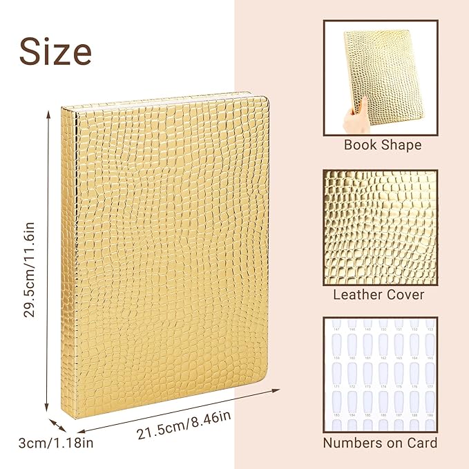 Segbeauty 216 Colors Nail Display Chart, Nail Gel Polish Organizer Color Card with 240 False Tips, Salon Fingernail Beauty Sample Supplies Tool Set Stick Cardboard Finger Painting Practice Book Golden