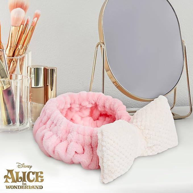 Disney Spa Headband, Soft, Plush, Adjustable, and Fun Hair Accessory for Skincare and Makeup Routines, Alice by Belle Maison