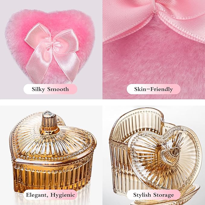 2 Pieces Large Body Powder Puff and Container - Dusting Powder Container with Puff, Crystal Case, Body Powder for Women Soft Washable Reusable Velour Face Body Glitter (Amber Love)