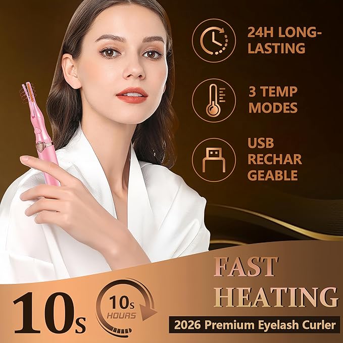 Heated Eyelash Curler - 2-in-1 Clip-Type Design, 3 Temperature Modes, USB Rechargeable Electric Eyelash Curler, Natural Curling 24H Long-Lasting Curl, Gift for Women & Girls, Light Pink DA
