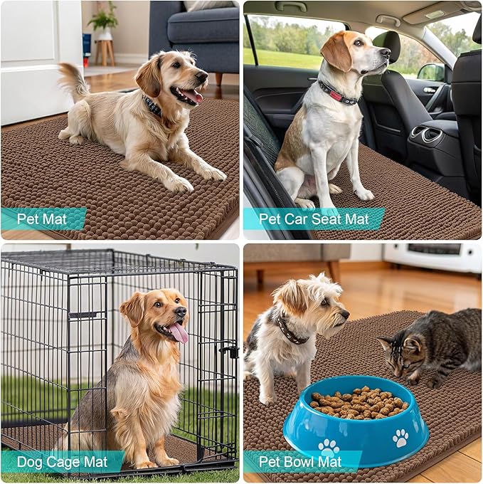 OLANLY Dog Door Mat for Muddy Paws 47x20, Absorbs Moisture and Dirt, Absorbent Non-Slip Washable Doormat, Quick Dry Chenille Mud Mat for Dogs, Entry Indoor Entryway Carpet for Inside Floor, Mocha