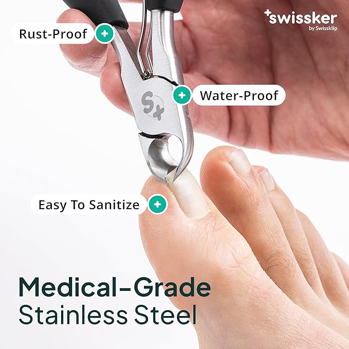 Swissker by Swissklip Heavy Duty Toenail Clippers for Men and Women – Professional Ergonomic Large Toe Nail Cutter & Trimmer for Thick Nails Seniors, Long Handle Toe Nail Clipper