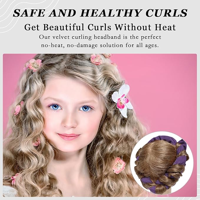 ZILAMPU No Heat Curling Rod Headband, Hair Curlers to Sleep In - Purple, 70" Long, Extra Soft Velour Material, Ideal for Women and Girls with Long Hair, 9-piece Set