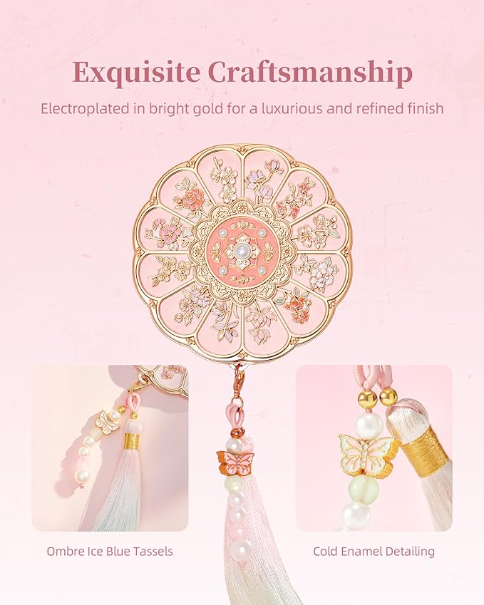 Twelve Flower Goddesses Compact Mirror, Mini Makeup Mirror with Small 2X Magnifying, Portable Double Sided Pocket Mirror for Purse, Pink Gifts for Women Girls