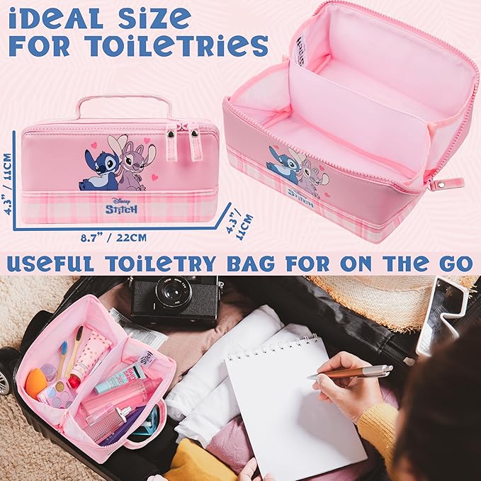 Get Trend Disney Stitch Toiletry Bag, Valentines Day Gifts for Women, Teens, Travel Essentials, Girls Makeup Bag Cruise Essentials, Travel Accessories (Pink Stitch Angel)