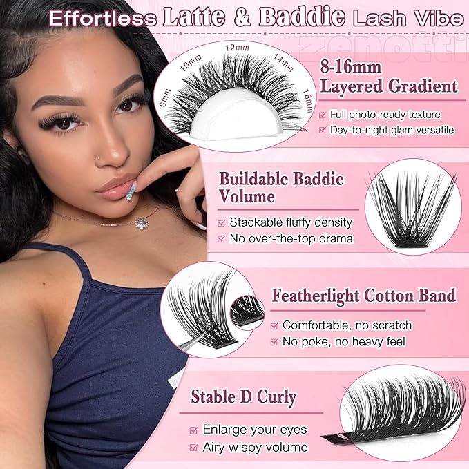 Lash Clusters 80D 100D Wispy Eyelash Clusters 544PCS Fluffy Cluster Eyelash Extensions D Curly Individual Lashes Pestañas Postizas 8-16MM Lashes Extensions for Beginners withThin Band by zenotti
