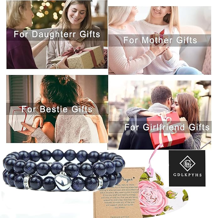 2Pcs Healing Crystal Bracelets for Women Handmade Beaded Bracelet Healing Prayers Crystal 8mm Natural Stone Beads Bracelet Stress Relief Get Well Soon Gifts