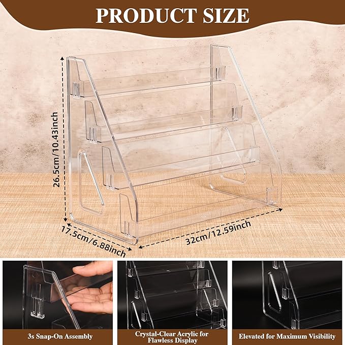 CELSOL 2 Pack Elevated 4 Tier Clear Acrylic Card Display Stand for Trading Cards, Sports Cards, Greeting Cards, Stickers – Slanted Holder for PSA Slabs, Vendors, Collectors & Retail (4 Tier 2 Pack)