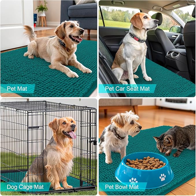 OLANLY Dog Door Mat for Muddy Paws 50x30, Absorbs Moisture and Dirt, Absorbent Non-Slip Washable Doormat, Quick Dry Chenille Mud Mat for Dogs, Entry Indoor Entryway Carpet for Inside Floor, Lake Blue