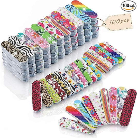 100-Pack 180 Grit Double Sided Disposable Nail Files & Emery Boards for Natural Nails - Bulk Mini/Small Grit Nail File Set for Home Salon, Manicure/Pedicure