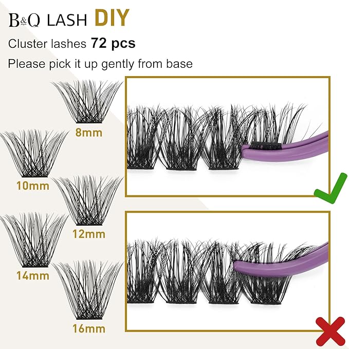 Lash Clusters B02 C Curl 16mm DIY Eyelash Extensions 72 Clusters Lashes C D Curl B&Qaugen Mega Volume Individual Lashes Eyelash Clusters Extensions Individual Lashes Cluster DIY at Home (NM-C-16mm)