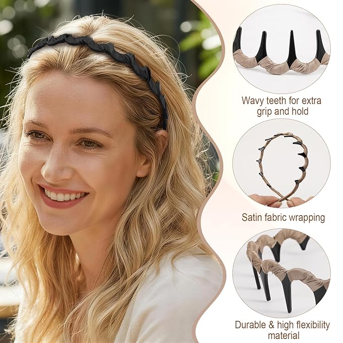 Molizummy 6 PCS Zig Zag Headbands for Women and Men, Non Slip Wavy Head bands with Teeth Comb, Plastic U Shape Headbands for Girls, Classic 90s Hair Accessories for Face Washing Skin Care Makeup