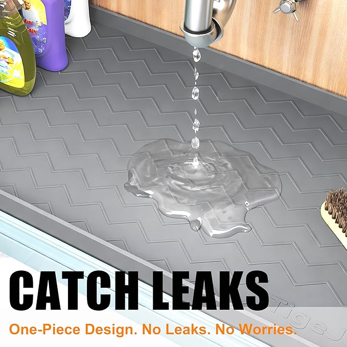 TigeJoy 22" x 22" Under Sink Mats for Kitchen Waterproof, Leak-Proof Silicone Mat Sink Protector and Cabinet Liner, Kitchen Essentials Organizer and Storage, Boot or Shoe Tray, Pet Feeding Mat