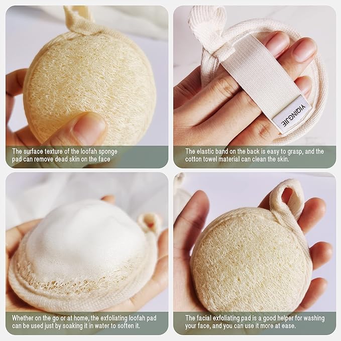 YIQINGJIE Natural Loofah Exfoliating Face Scrubber (4Pack), Facial Scrubber Loofa Pads,Clean Blackheads Without Hurting The Skin, Luffa for Women and Men,Beige