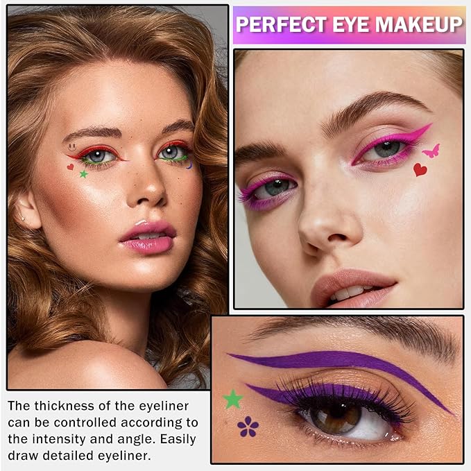 7 Colors Double-headed Eyeliner Stamps Pencil Set, Face Stamp Liquid Winged Eyeliner Stamp Pen Waterproof Smudgeproof Eye Liner Stamp for Eye Makeup