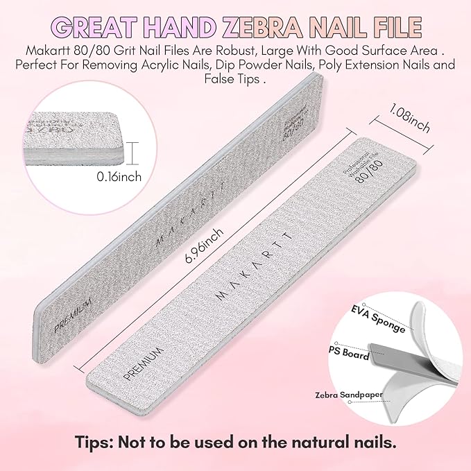 Makartt Nail File: 80/80 Grit Emery Boards for Nails, 10pcs Professional Washable Doubled Sides Coarse Toenail Filer Heavy Duty for Acrylic and Extension Gel Removal, Pedicure Manicure Tools