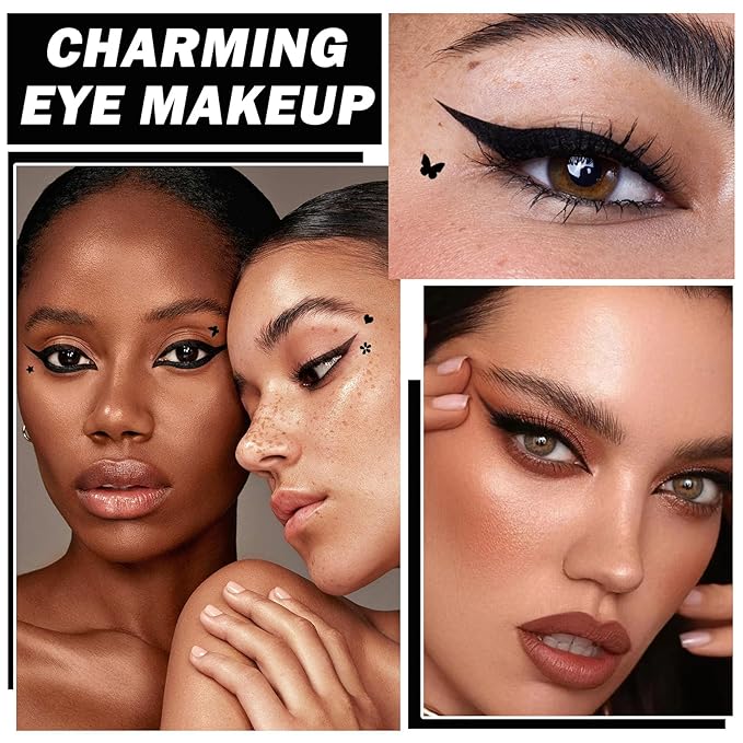 5PCS Liquid Winged Eyeliner Stamp Pen Set - Double-headed Black Eye Liner Pencil - Long-lasting Waterproof Stamp Eyeliner Set for Eye Makeup - Star, Heart, Flower, Butterfly, Triangle