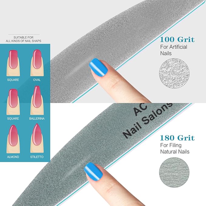 10PCS Professional Nail File 100/180 Grit, Durable Sandpaper Buffer Strong Board Core Natural Nails Emery Boards for Nails Nail Buffer Nail Filer Nail BufferNail Files Fingernail Files