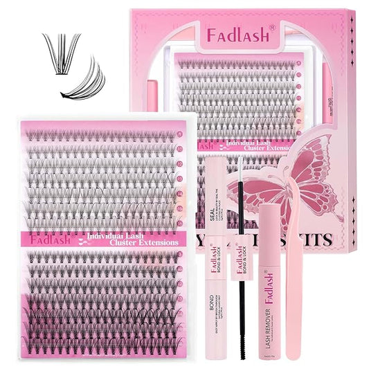 DIY Lash Extension Kit Individual Lashes Clusters Lash Bond and Seal, Clusters Lash Glue Remover and Eyelash Tweezers for Eyelash Extensions (10D+20D-0.07C, 8-16mm, Kit)