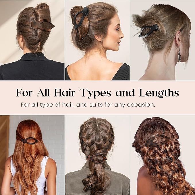 2 PCS Large Flat Hair Clips for Women, French Concord Lay Down Flat Claw Clips for Thick Thin Hair, Comfortable Curved Flat Clip, Matte Non-slip Strong Hold Hair Accessories, Tortoise & Black