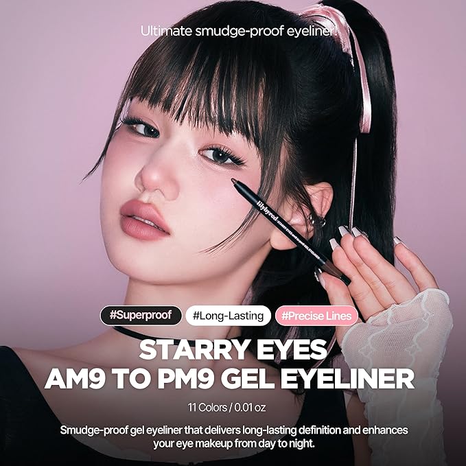 lilybyred Starry Eyes Am9 to Pm9 Gel Eyeliner | Korean Gel Eyeliner, Intense Color Payoff, Creamy Formula, Easy Blending, Built-in Sharpener, Smudge-Proof, Long-Lasting, 0.017 oz. (17 Sheer Pink)