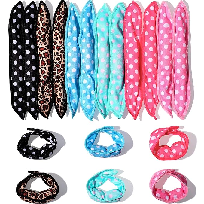 Syhood 48 Pcs Sponge Hair Rollers Soft Hair Curlers to Sleep in, Foam Heatless Overnight Pillow Curlers for Women Tousle Hair Styling Tools(Cloth Cover,Polka Dot, Leopard)