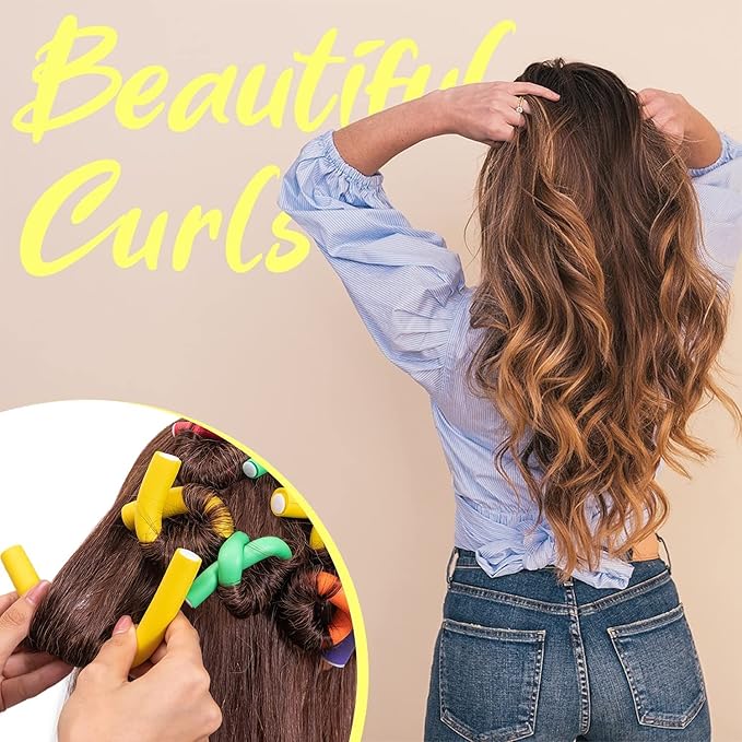 xnicx 42 pcs 7" Flexible Rods,Hair Curlers Rollers Flexible Curling Rods,Heatless Bendy Foam Curls for Long,Medium,Short Hair to Sleep in,with Hair Dryer Bonnet,Drying Towel 3 IN 1(Gray)