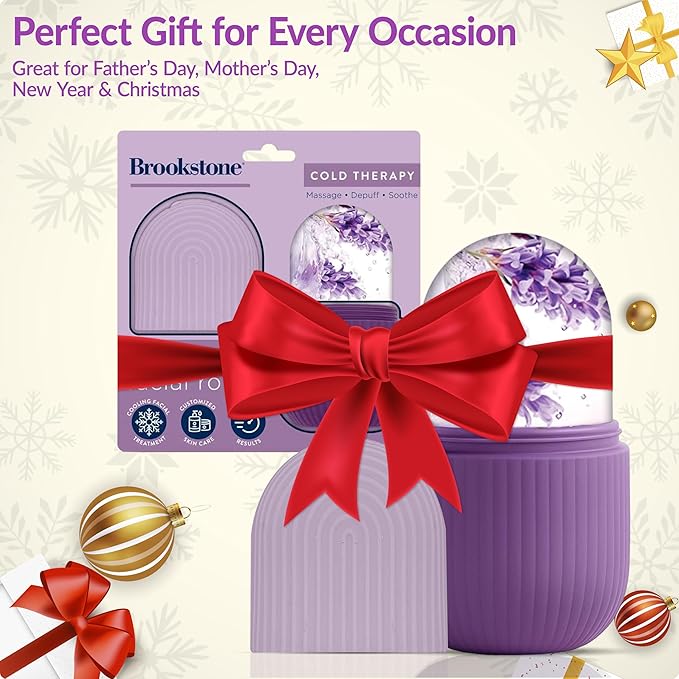 Brookstone IcyGlow Facial Rollers with Lavender - Ice Roller for Face, Neck & Under Eyes - Cold Therapy Massager for Puffiness, Redness & Skincare Routine - Soothing Ice Face Roller for Cooling