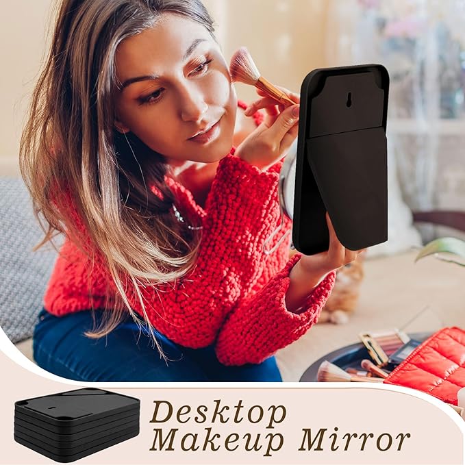 12 Pack Desktop Makeup Mirror Bulk 90° Adjustable Portable 8" Vanity Table Mirror with Stand, Folding Travel for Makeup Party Spa Party, Women, Cosmetics Personal Beauty (Black)