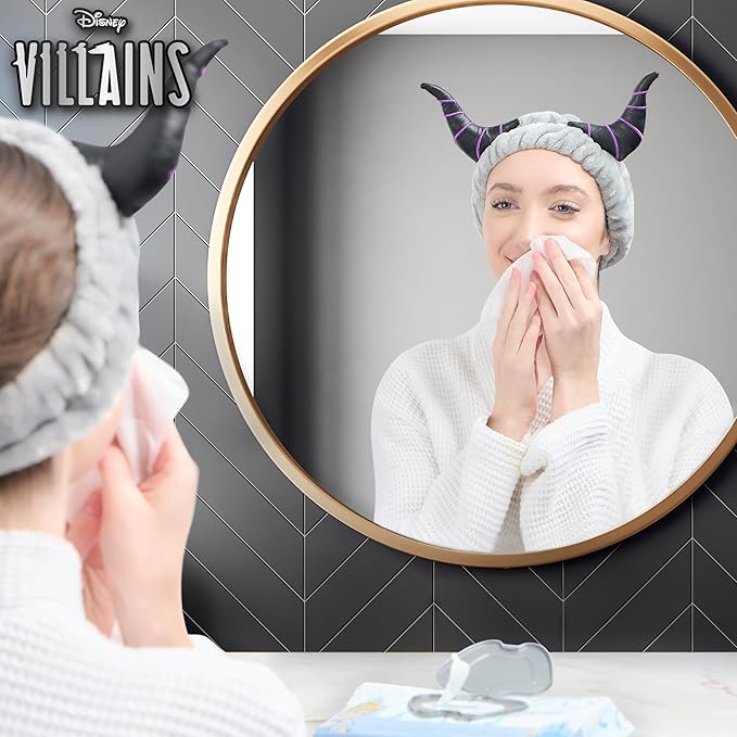 Disney Spa Headband, Soft, Plush, Adjustable, and Fun Hair Accessory for Skincare and Makeup Routines, Maleficent by Belle Masion
