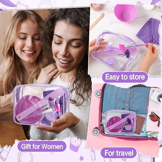 LemonRoad 34 Pcs Esthetician Facial Supplies Include Facial Bowls Brushes Jars Measuring Spoons Hairbands Esthetician Essentials Valentines Gift Set For Women(Purple)