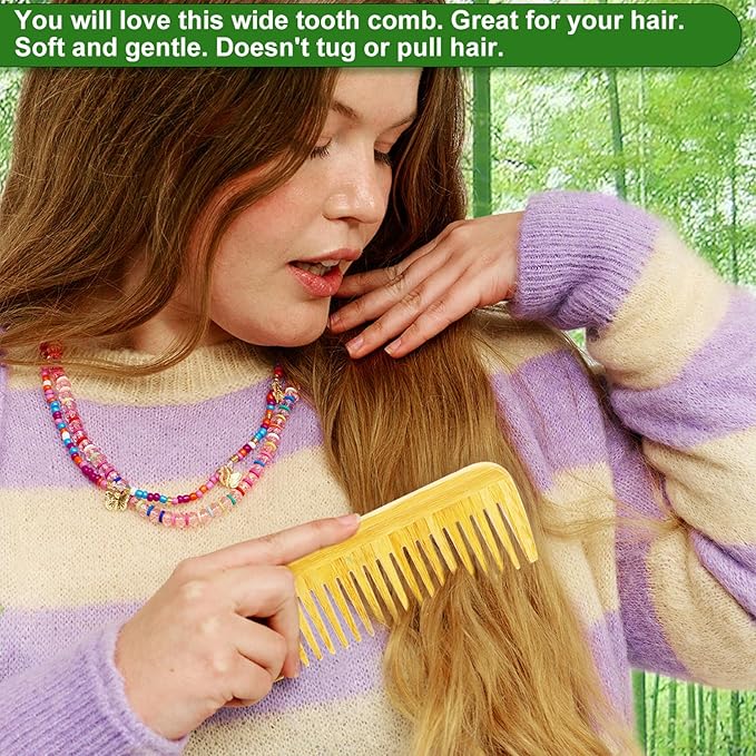 Bamboo Detangling Hairbrush and Wide Tooth Comb Set - Promotes Hair Growth, for Women, Men, Thick, Thin, Curly, Dry Hair - Cleaner Included