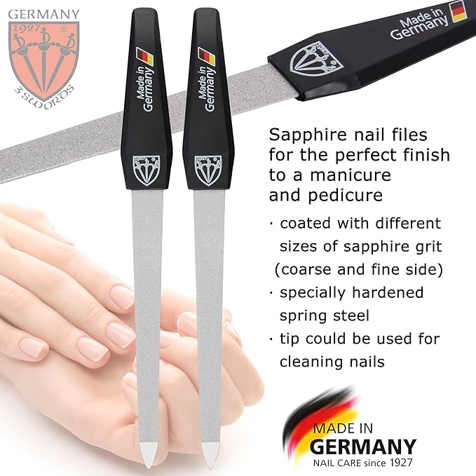 3 Swords Germany - Sapphire Metal Nail File Set 5 Pieces with 5 Pieces 3-Way Nail Buffer – Nail Care Made in SOLINGEN/Germany