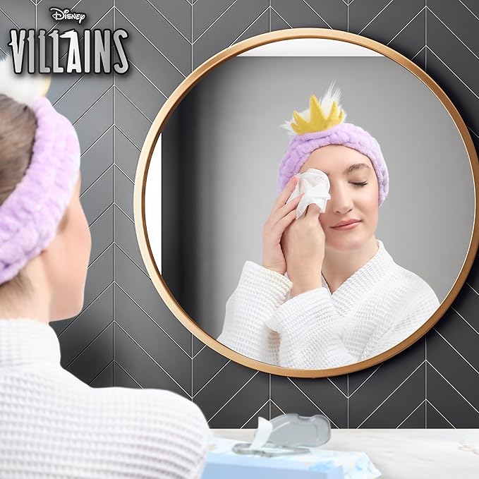 Disney Spa Headband, Soft, Plush, Adjustable, and Fun Hair Accessory for Skincare and Makeup Routines, Villains by Belle Maison