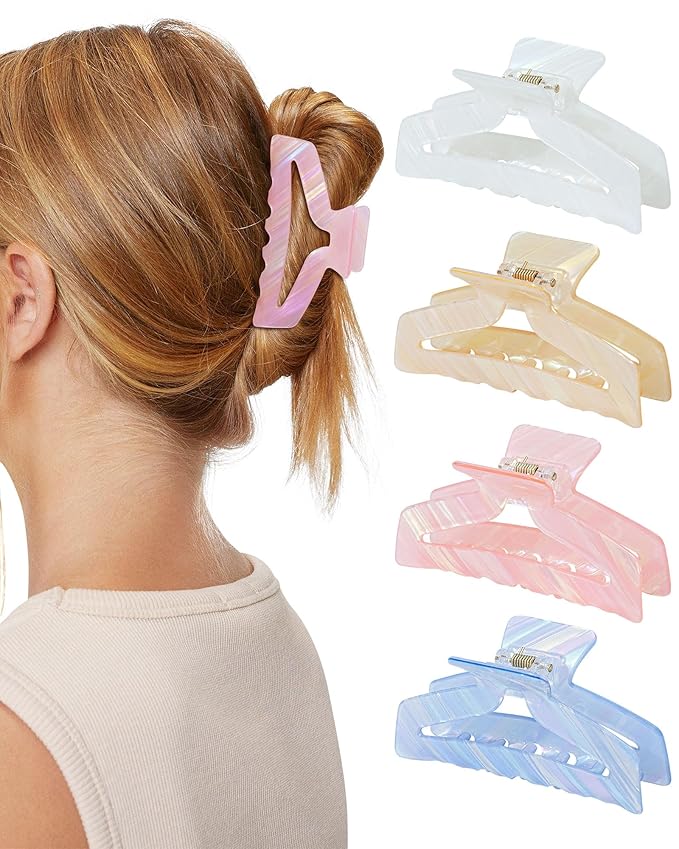 HOKEMP 4 Pcs Hair Claw Clips for Women - Medium Claw Clip Non-Slip Acrylic Hairclips for Thick Thin Hair, Triangle Hollow Design (Color 3)