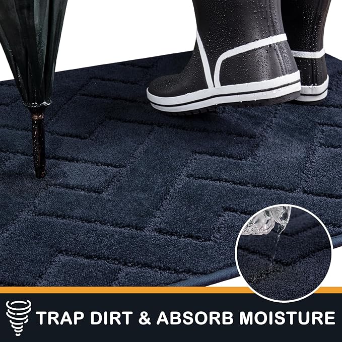 PURRUGS Dirt Trapping Door Mat 20" x 31.5", Non-Slip Machine Washable Entry Rug, Dog Doormat, Indoor Front Door Mat, Super Absorbent Entryway Rug for Muddy Shoes & Paws, Navy Blue
