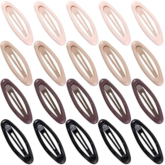 20PCS Oval Metal Snap Clips for Women No Slip Small Barrettes for Thin Fine Hair,Black Brown Beige