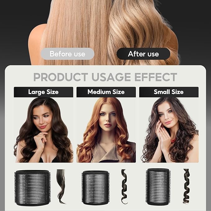HYOUJIN 18pc Self-Grip Ceramic Ionic Thermal Rollers Set for Salon-Quality Blowout Look, Perfect for Sleeping (Black, 60mm, 48mm, 36mm Sizes)