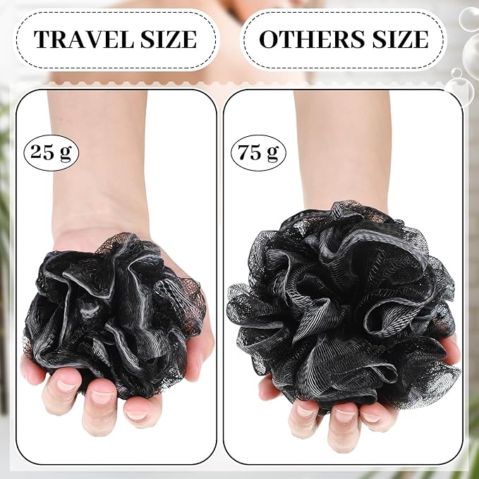 12 Pcs Travel Size Loofah Individually Wrapped, Small Shower Puff Bath Sponge Pouf Ball Bulk Mesh Bath Puff Mini Loofah Sponge with Case Bulk for Shower Care (25g,Achromatic Colors)