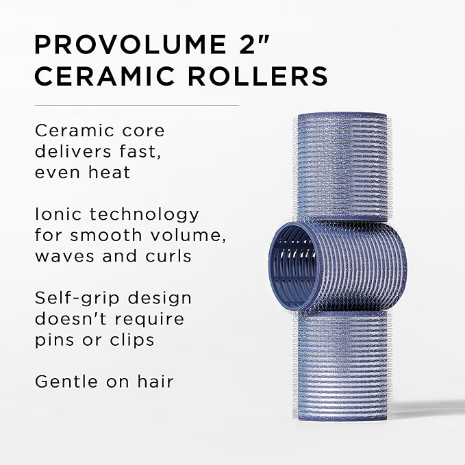 Fromm ProVolume 2" Self-Grip Ceramic Ionic Thermal Hair Rollers, 3 Count, Large Salon Quality Hair Curlers for Medium to Long Length Hair and Curtain Bangs