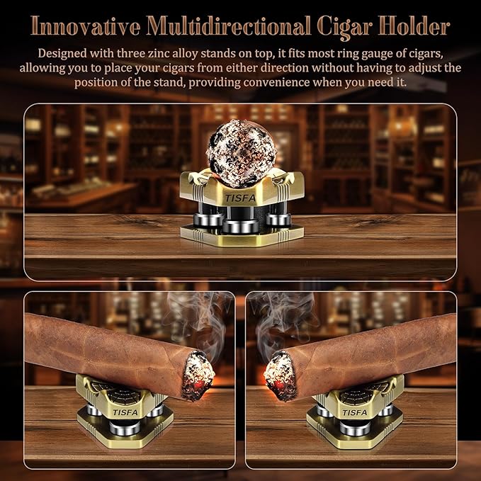 TISFA Cigar Punch Tool, Cigar Punch Cutter with Cigar Holder 2 in 1, Foldable 3 Sizes Cigar Hole Punch and 3 Cigar Stand Cigar Kit, Multifunctional Stainless Steel Puncher with Gift Box (Bronze)